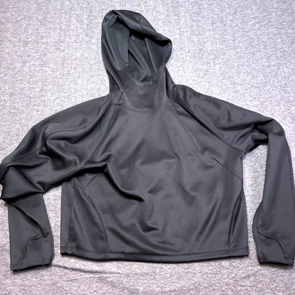 Spyder Active Hoodie Women XL Black Cropped Pullover Performance Ski Fleece